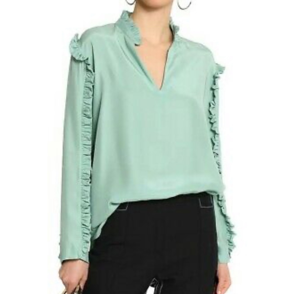 Sandro silk ruffle trim blouse